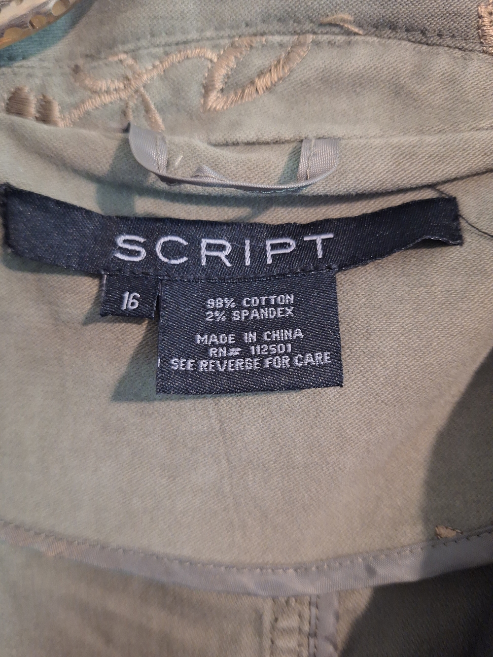 Embroidered Olive Utility Blazer Jacket - - Picture 7 of 7